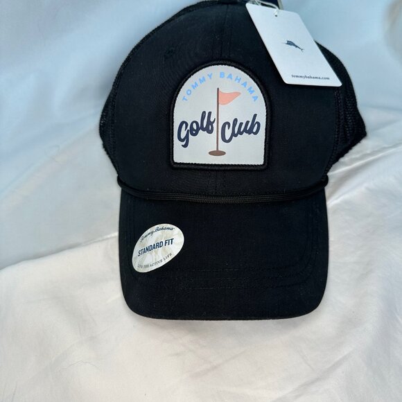 NWT Tommy Bahama Black Mesh Snapback Trucker Hat Golf Club Patch Logo Cap - Picture 1 of 8